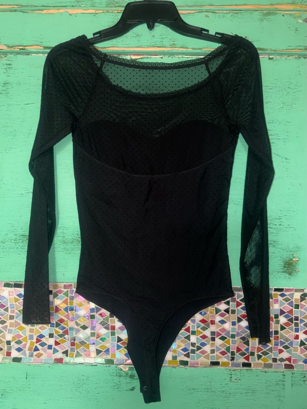 Abercrombie & Fitch Black Long-Sleeve Mesh Bodysuit